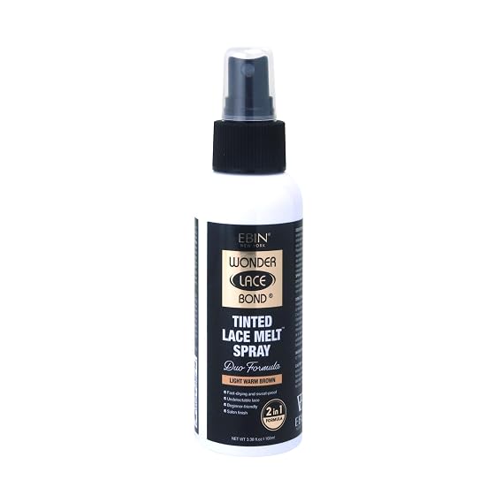 EBIN NEW YORK Wonder Lace Bond Tinted Lace Melt Pump Spray - Light Warm Brown | No Residue, Even Spray, Matching Skin Tone for Natural Look, 3.38oz /100ml | Lace Melting Pump Spray, No Residue, Even Spray, Matches Skin Tone for Natural Look, Fast Drying & Sweat Proof