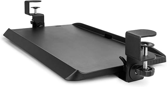 Kantek Clamp On Under Desk Ergonomic Computer Keyboard Tray Holder, Adjustable Tray Slides Out with Tilt Control, Easy Mounting, 20" x 12.25", Black
