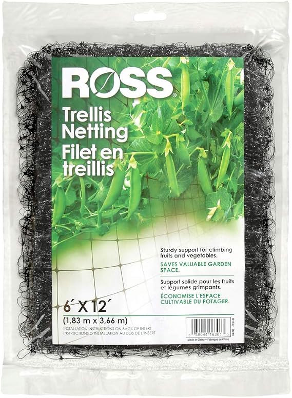 Ross Trellis Netting (Support for Climbing, Fruits, Vegetables and Flowers) Black Garden Netting, 12 feet x 6 feet