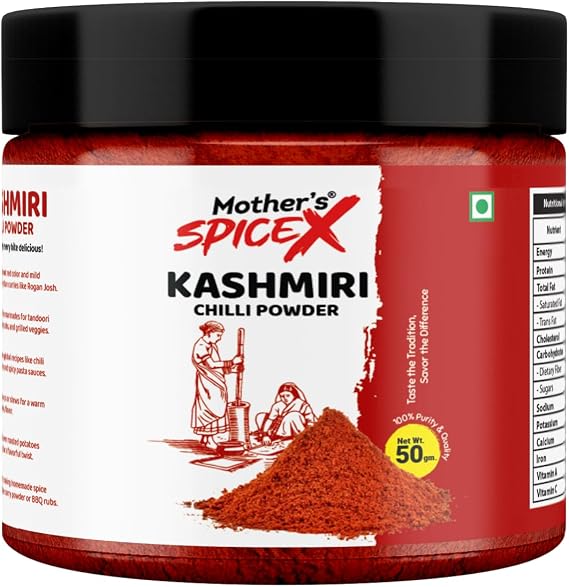 Mother's SpiceX Kashmiri Red Chilli Powder | Mild Heat & Vibrant Color | 100% Pure & Natural | No Additives | Available in 50g, 100g, 200g, 425g (50g)