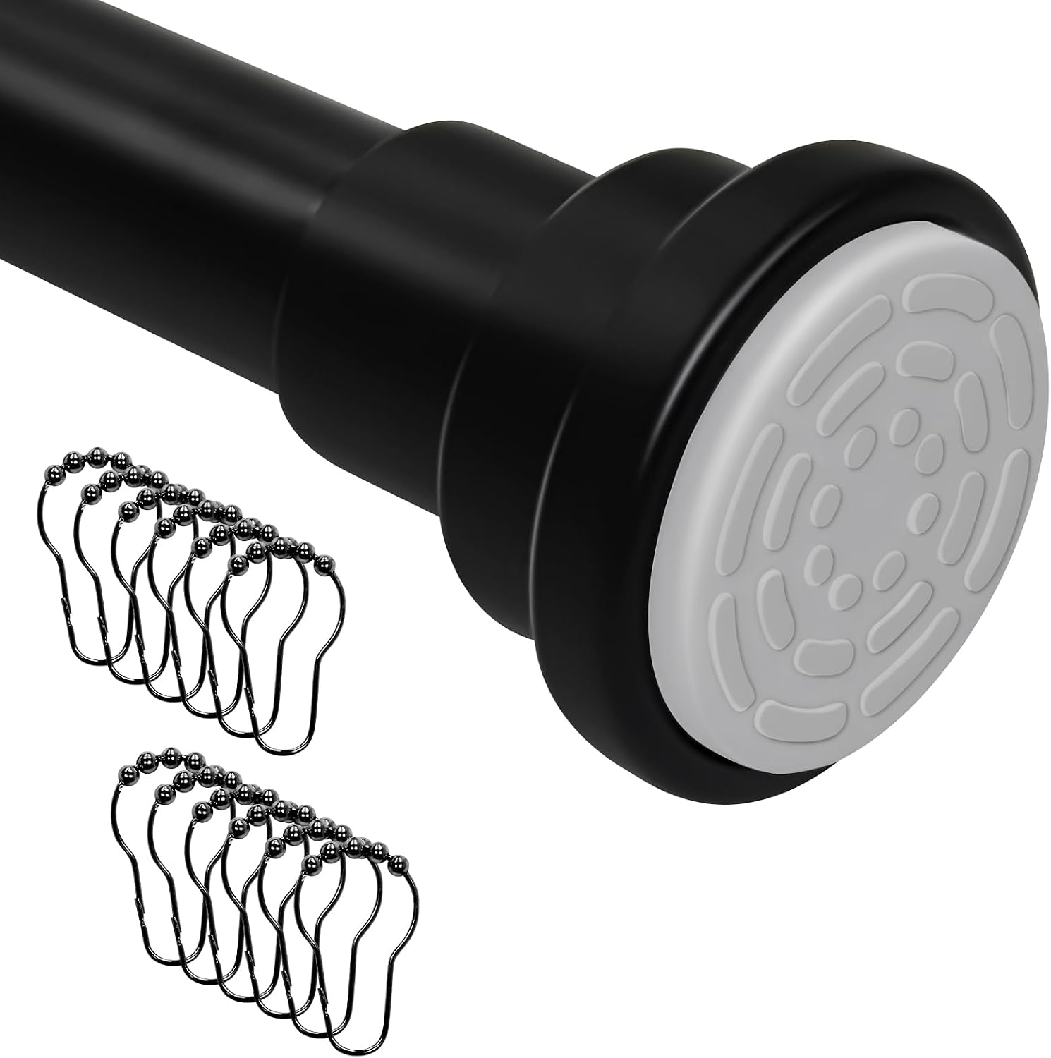 Ycolnaefllr Black Shower Curtain Rod 34-52 Inch：Tension Shower Curtain Rod No Drill-Adjustable 34-52 Inches with 12 Shower Curtain Rings-No Drill, Rust Proof, Never Rust Non