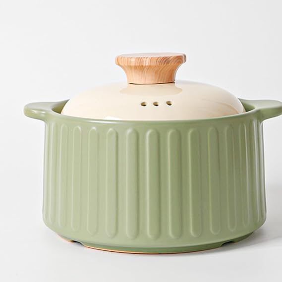 4 QT Ceramic Casserole with Lid and Handle, Heat Resistant Clay Pot Earthen Pot with Vent Hole, Household Uniform Heating Cookware Suitable for Open-Flame Ovens Microwave(1.3L/1.4Quart, Green)