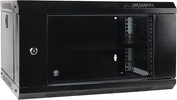6U Wall Mount Network Server Cabinet with Glass Door, Locks, Removable Side Panels, for IT Equipment, A/V Devices, Black
