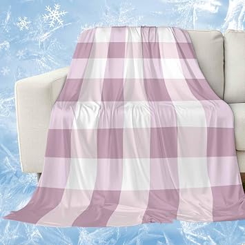 Purple White Buffalo Plaid Cooling Blankets for Hot Sleepers Check Cool Throw Blanket, Lightweight Ice Blanket 60" x 80" Summer Twin Cold Blankets for Night Sweats