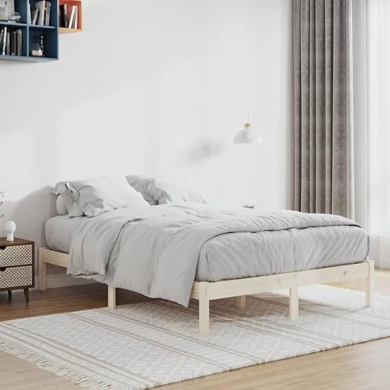 Full Pine Wooden Bed Frame 195.5x142.5x31 cm Rustic Solid Wood Slatted Base for 137x190 cm Mattress, Robust Daybed Style for Bedroom Guest Room