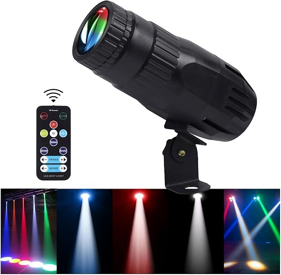 Pinspot Light with Remote 4 in 1 Stage Spotlight: 15W RGBW LED Beam Mirror Disco Ball Spot Lights - Mini Pin Lighting for Party DJ Disco Wedding Bar Club Indoor Show [Energy Class A+++]