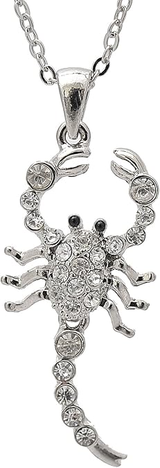 Spinningdaisy Silver Plated Crystal Moving Tale Scorpion Necklace