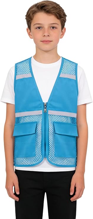 Jhaoyu Kids Girls High Visibility Safety Vest Hi Vis Zipper Front Jacket Waistcoat for School Activity Workwear Volunteer