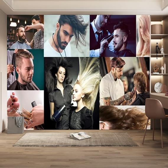 Beauty Salons Removable Decor Paintings, Modern Hair Salon Peel and Stick Wall Mural 3D Wallpaper for Bedroom Living Room Children's Room Sofa Background Wall,99" W x 66" H