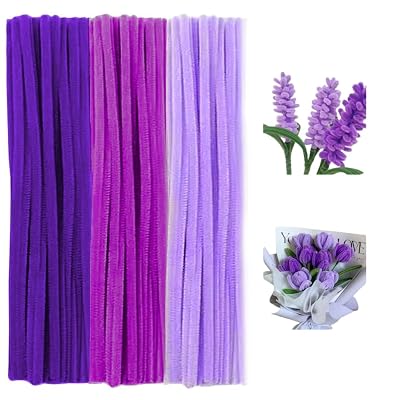 300 Pieces Pipe Cleaners Chenille Stem, 3 Pastel Candy Color Pipe Cleaners Set for Pipe Cleaners DIY Arts Crafts Decorations, Chenille Stems Pipe Cleaners Purple