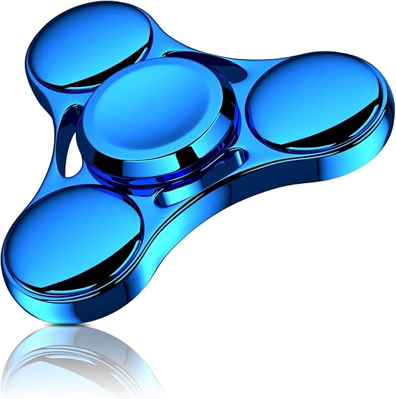 Aolcev Fidget Spinner Metal Fidget Toy Hand Spinner Stainless Steel 3-5 Minutes Fast Bearing Spins Hand Spinners Tri Finger Gyro Toy ADHD EDC Focus Anxiety Stress Relief Toys for Kids Adult Gifts-Blue