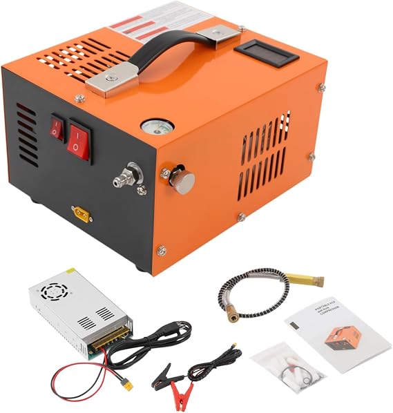 110V PCP Air Compressor, Portable 4500Psi/30Mpa, with Built-in Fan& Water/Oil-Free& One Button Start, with Adapter HPA Compressor for Paintball/PCP Rifle/Mini Scuba Tank