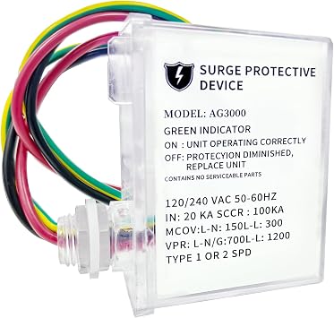 AG3000 HVAC Surge Protector,Whole House Surge Protector,with TPMOV Technology Device,Watertight Enclosure Lightning Protection,Three Protection Modes,Conditioner Protector,120/240 VAC