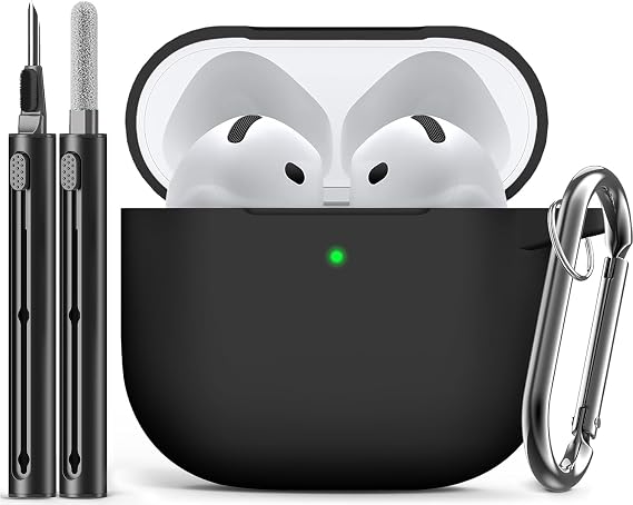 Inesore Compatible with AirPods 4 Case - Black | Silicone Protective Case Cover for Apple Air Pod 4 (2024/ANC), Unisex Design, with Cleaning Kit