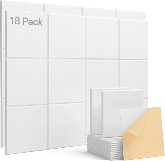 Soundsbay Sound Proofing Panels, Acoustic Panels Self-Adhesive Acoustic wall Panels, High Density Sound Panels White 18 Pack