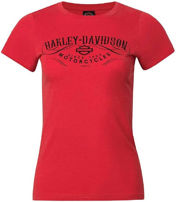 Harley-Davidson Women's Embellished Decor Crew-Neck Short Sleeve Tee, Red