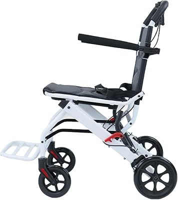 Folding Wheelchair for Adults, Lightweight Portable Travel Chair with Ergonomic Design, Adjustable Safety Strap, Aluminum Frame, and PU Wheels for a Smooth Ride White