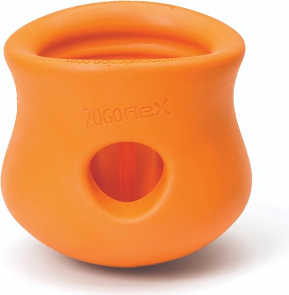 WEST PAW Zogoflex Toppl Interactive Treat Dispensing Puzzle Dog Toy for Mental Stimulation & Enrichment-Holds Kibble & Treats-Lickable, Freezable & Dishwasher Safe-Made in USA-Large-Tangerine
