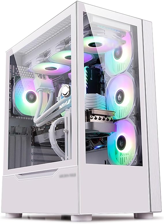 Computer Gaming Case,E-ATX Mid-Tower PC Case,Supports ATX M-ATX ITX, 9 Fans Supports Water Cooling,with Openable Glass Side Panels (Color : White)