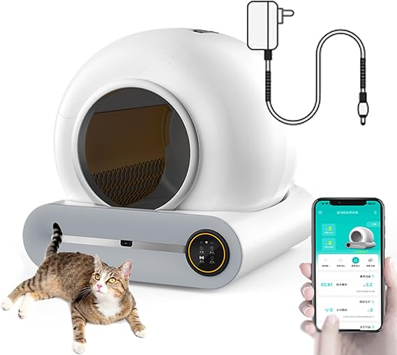 Self Cleaning Cat Litter Tray, No Scooping Automatic Cat Litter Box Robot with Odor Isolation/App Control, 65L Extra Large Capacity Smart Cat Litter Box