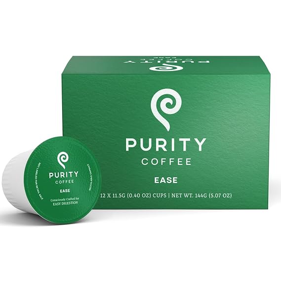 Purity Coffee EASE Low Acid Dark Roast K Pod Capsules (12ct Box) | Specialty-Grade USDA Organic Arabica Blend | Third Party Tested for Mold, Mycotoxins & Pesticides