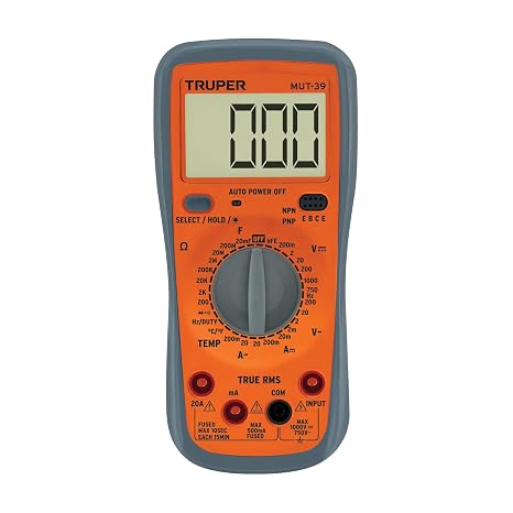 Truper Professional Digital Multimeter (Model 10402, MUT-39) | with True RMS (TRMS), Measures AC/DC Voltage & Current, Resistance, Capacitance, Frequency, Temperature, CAT II/III Rated