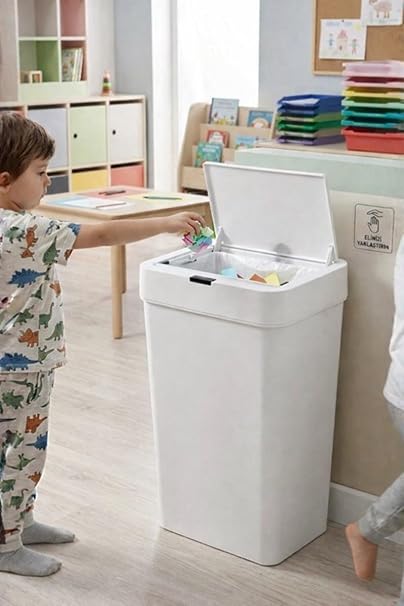 50 Litre Kızıl Ötesi Sensörlü Otomatik Çöp Kovası, Beyaz