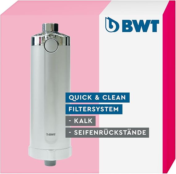 BWT Quick & Clean Limescale Filter | Water Filter Stops Limescale Stains in Shower and Bathroom - Includes 1 Filter Cartridge | Descales Shower Water Directly from the Line | Shower Filter Against