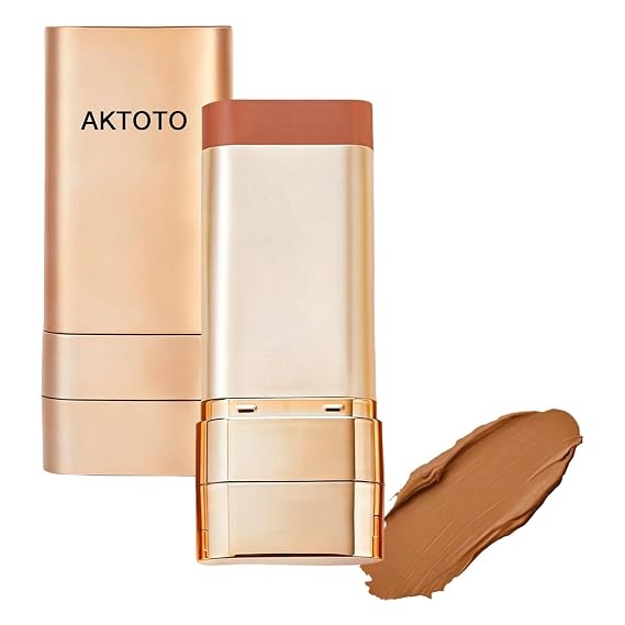 Korean Foundation Stick Foundation for Mature Skin Tint, Buildable Light to Full Coverage Foundation Makeup Concealer, Dual-Ended with Brush for All Skin,Multi-Use Concealer (#06 BROWN)