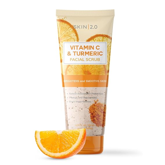 Skin 2.0 Vitamin C & Turmeric Face Scrub - Dermatologist Tested, Gentle Exfoliating, Brightening, Hydrating, Anti-Aging, Clean Beauty, Cruelty-Free Korean Skincare, All Skin Types - 6.76 Fl Oz / 200ML