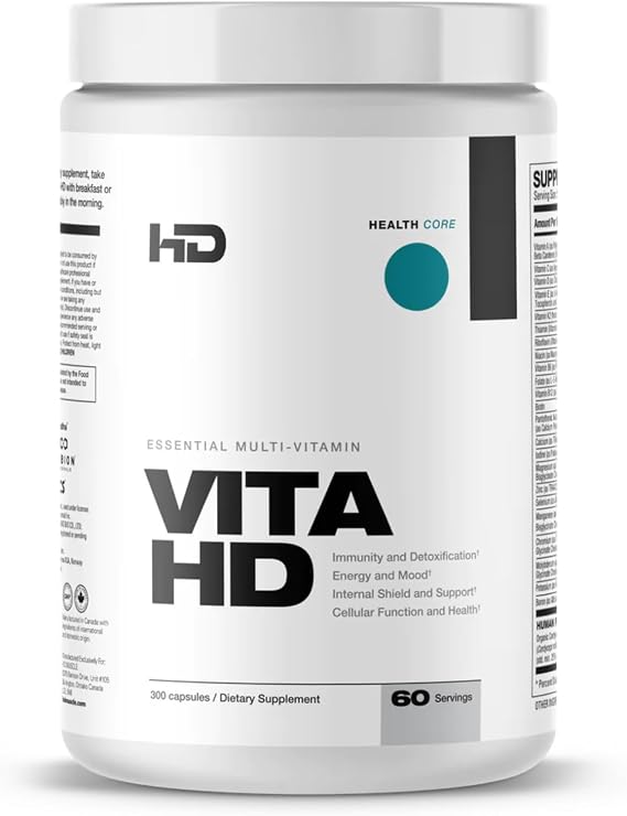 HD MUSCLE VitaHD Essential Multivitamin | Athlete-Specific Vitamins, Minerals, Nutrients | Organic Mushroom Blend, KSM66 Ashwagandha, Ubiquinol | 60 Servings