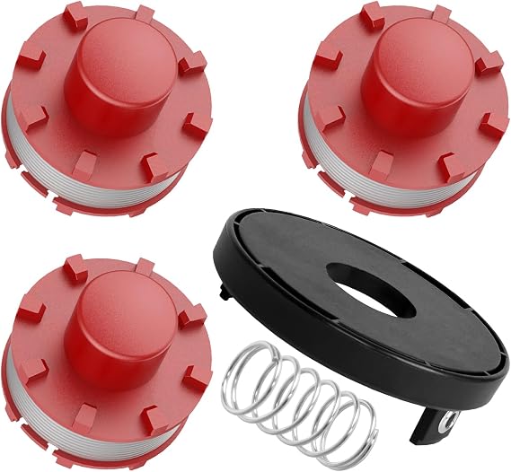 Replacement line spool for Einhell, 3405096 Trimmer Thread Spool with TLE-01-1 Caps & Spring, Compatible with GE-CT 36/30 LI E SOLO, AGILLO 18/200 (spool*3+caps*1+spring*1)