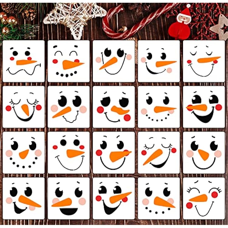 5 Christmas Snowman Face Stencils for Painting on Wood Reusable Christmas Stencil Holiday Ornament Drawing Templates for Tiered TrayWindowShirts