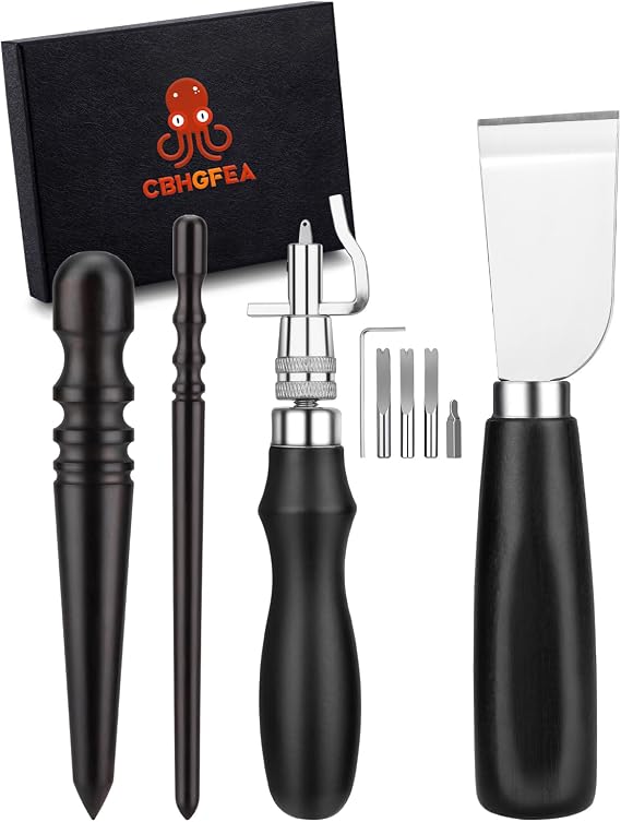 CBHGFEA 4 Pcs Leather Knife, Leather Working Tools with 7 in 1 Groover Tool