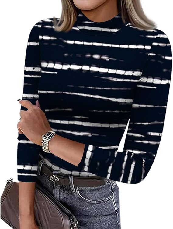Mock Turtleneck Tops for Women Trendy 3/4 Length Sleeve Shirts Fashion 2026 Casual Slim Fit Graphic Underwear Blouse