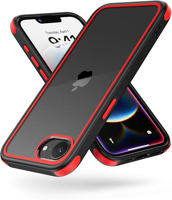 MobNano Ultra Hybrid Transparent Case for iPhone 17e Case iPhone 16e Case Shockproof Bumper Transparent Mobile Phone Case Shockproof Drop Protection Silicone i Phone 17e 16e Case - Black/Red