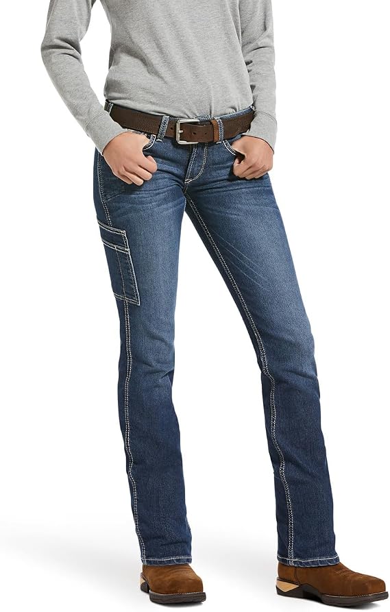 ARIAT Women's Rebar Mid Rise Durastretch Nightride Riveter Work Straight Jeans Blue 26 LNG