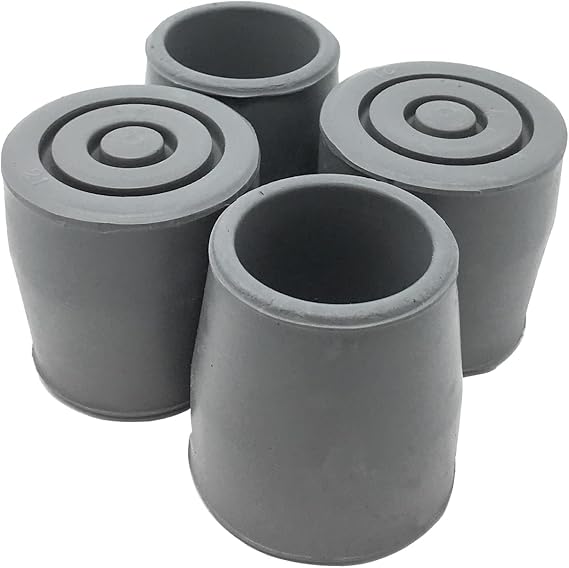 PCP Replacement Walker Tips, Reinforced Rubber Glides, Fits 1.14" Diameter, 1.25" Traction Base, 4 Count