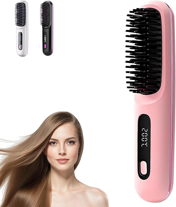 Go Brush Pro, Cordless Straight Hairbrush, Electric Hairbrush, Portable And Compact, Type-C Charging, 20 Seconds Quick Heating, Three-speed Adjustment(Pink)