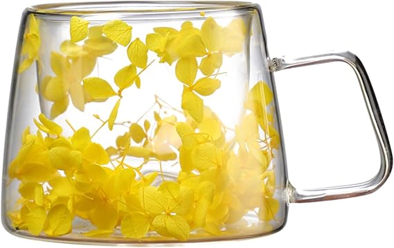 Aesthetic Dried Flowers Cup, 200 Ml Double Wall Glass Coffee Mug, Insulated Heat Resistant Coffee Cups With Handle, Clear Cups For Cappuccino Tea Espresso Latte Hot Beverages