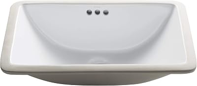 KRAUS Elavo 21-inch Rectangular Undermount White Porcelain Ceramic Bathroom Sink with Overflow, KCU-241