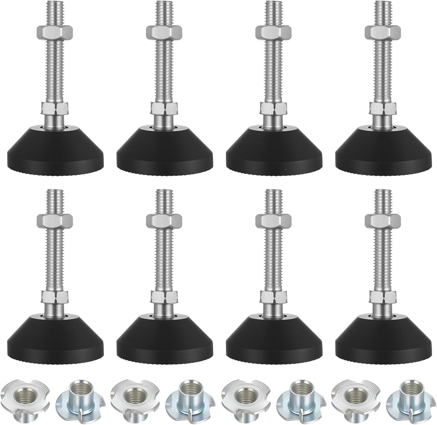 8 Pcs M10 Adjustable Feet for Furniture Leveling Feets, M10 x 60 x 50 mmAdjustable Furniture Feets, Adjustable Levelling Feet Heavy Duty Table Legs for Chair Cupboard Sofa Feets, with T-Nuts & Nuts