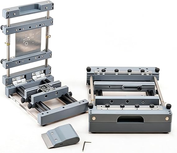 Steel Mesh Solder Paste Printing Table, Manual PCB Stencil Printer Station with Scraper Width 80mm with Adjustable Thickness for Electronics Hobbyists, Precise Alignment (250*250mm-9.8*9.8in)