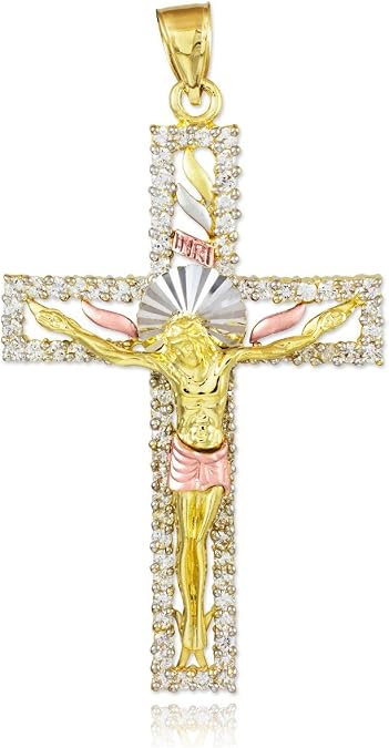 14k Tri-color Gold Christian Crucifix Pendant