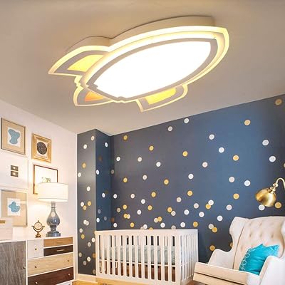 LITFAD Simple Cartoon Rocket Dimmable LED Ceiling Light for Kids Bedroom Creative Deco Ceiling Lamp for Childrens Room