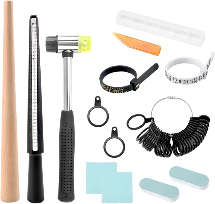 11 Piece Ring Jewellery Sizer Tools Set Ring Sizer Measuring Tool Part Ring Making Set Ring Bar Set with Rubber Mallet Plastic Ring Sizer Measuring Device Custom Measuring of Jewellery Sizes Sets