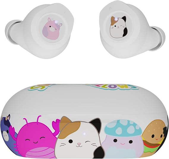iJoy Squishmallows Bluetooth Earbuds with Charging Case- Wireless Headphones with Built-in Mic + Up to 30 Hours Playtime Squishmallows Gifts for Girls, Boys, Women, Men and All Squish Squad Fans