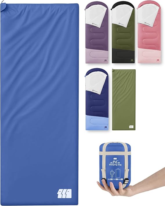 Ultralight Warm Weather Sleeping Bag - Portable, Waterproof, Compact Lightweight, Comfort with Compression Sack - Great for Outdoor Camping, Backpacking & Hiking