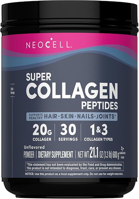 NeoCell Super Collagen Peptides Powder | 30 Servings | Unflavored | Types I & III | Grass Fed Bovine Supplement | Hair, Skin, Nails | for Women and Men