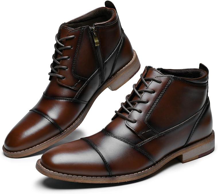 Arkbird Mens Dress Boots Genuine Leather Cap Toe Ankle Boot with Side Zipper for Casual Business Formal Wear